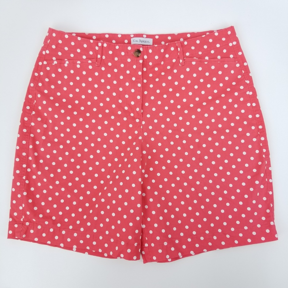 Kim Rogers Womens 16 36x8.5" Pink White Polka Dots Cotton Stretch Shorts